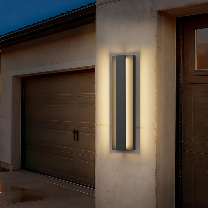 LamQee 18.5 Inch Modern Outdoor Wall Lights Exterior Lighting Fixtures, 3000K 12W LED Contemporary Outdoor Wall Sconce, Matte Black Outside Wall Mount Lights for House Garage Porch Patio Front Door