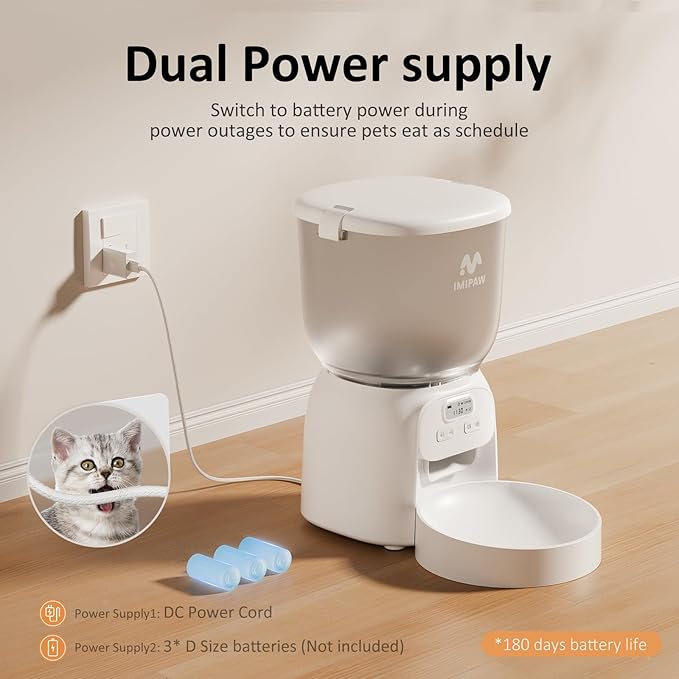 Automatic Cat Feeder: 4L Cat Food Dispenser Timed Precise Auto Feeder Programmable 1-6 Meals- Easy to Clean& Dual Power with Desiccant Bag Keeps Food Fresh- Reliable Pet Feeder for Cats