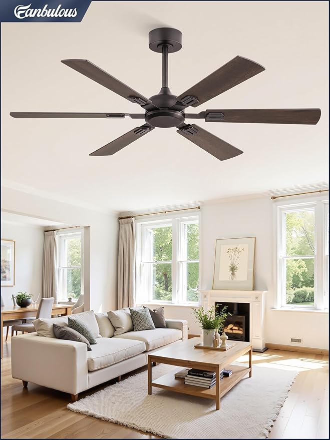 Fanbulous 52 Inch Ceiling Fans No Light with Remote, Modern Ceiling Fan Without Light, Dual Finish 6 Blades, Reversible DC Motor, 6 Speed, Large Ceiling Fan for Indoor or Covered Outdoor, Oil Bronze