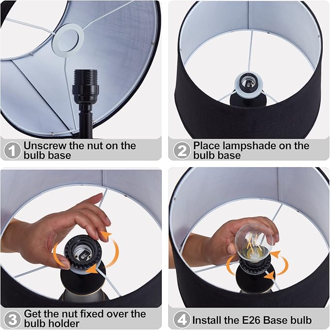 Luvkczc Black Touch Table Lamps Set of 2, 22" Tall Bedside Lamps with USB C+A Charging Ports, Nightstand Lamps for for Bedroom, Living Room, Office, with Black Lampshade, LED Bulb Included