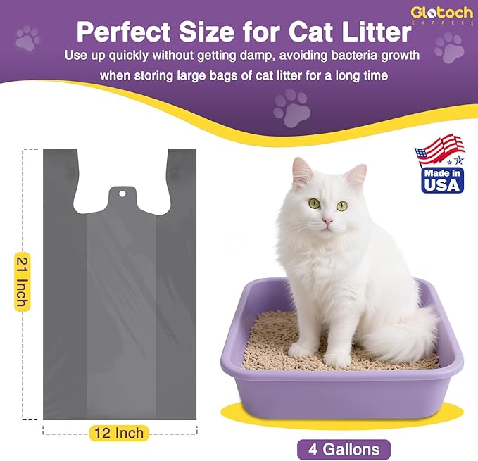 Glotoch 500 Count Economical Cat Litter Bags 4 Gallon Gray, Leak-Proof, Disposable Cat Waste Trash Bags for Pet Poop, Plastic T-shirt doggy bag for Kitty Garbage 12" x 6.5" x 21"