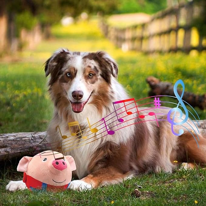 Active Moving Pet Plush Toy, Interactive Dog Toys Pet Bouncing Balls, USB Rechargeable Interactive Washable Cartoon Pig Plush Sound Electronic Dog Toy, Small Cute Squeaky Pig Dog Toy (Red)