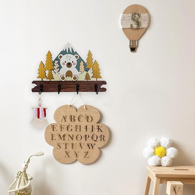 Dog Leash Holder for Wall Mount, Farmhouse Wooden Dog Claw Hooks, Paws Key Rack Accessories for Rustic Home Decor (L)