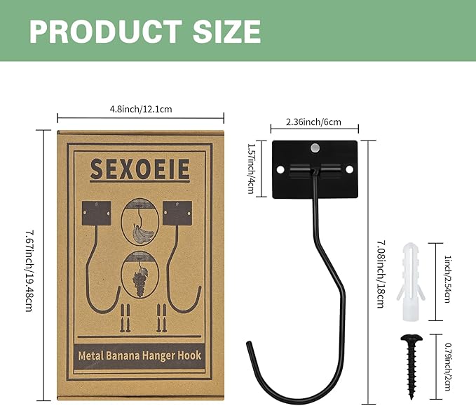 Banana Hanger Hook – Space Saving Banana Holder Hanger to Keep Bananas Fresh, Self Adhesive and Screw Banana Hook 1Pack Black