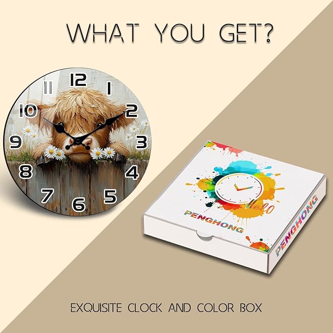 Coastal Wall Clock for Kitchen Decor, 12 Inch Round Wood Clocks Battery Operated Silent Retro Wall Clock for Farmhouse, Bedroom