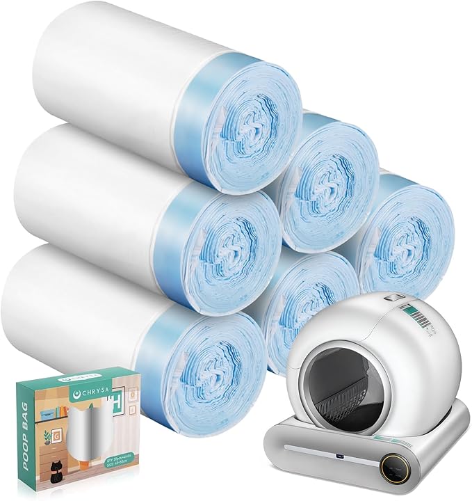 80 Count Waste Bags for Self-Cleaning Cat Litter Box, Replacement Extra Large Cat Litter Box Liners, 4 Rolls Drawstring Trash Bags for Robot, 20 x 18 Inches(4 Packs/80 Counts)