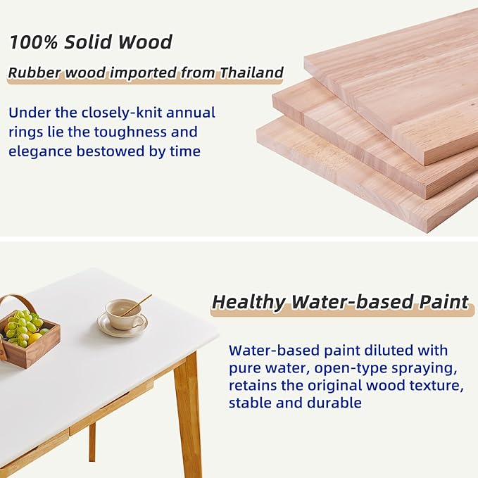 Small Computer Desk Table, Wood Writing Desk with Drawer and Hanging Rod, 39x20x30inch Study Desk, Work Desk, Wooden Dining Table White + Natural Wood Legs YD-WD01WN