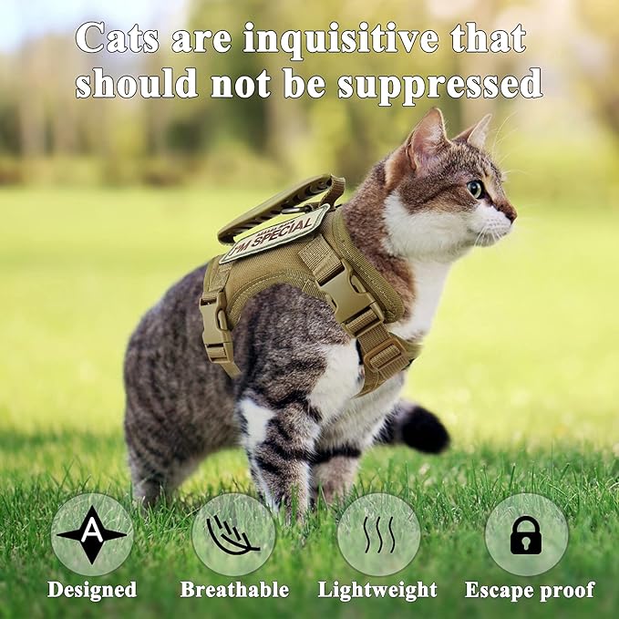 Tactical cat Vest Adjustable Kitten Harness no Pull Puppy Vest for Walking Outdoor Training with Soft Easy Control Handle xs XXS