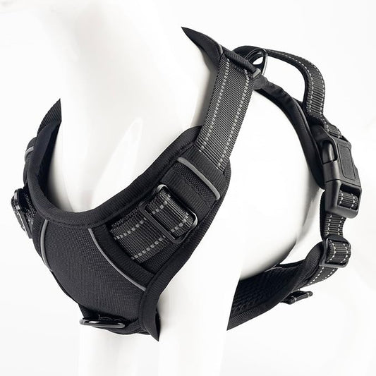 No Pull Dog Harness, Reflective Comfortable Vest Harness with Front & Back Easy Control Handle Adjustable Soft Padded Pet Vest for Small to Large Dogs (Medium,Black)