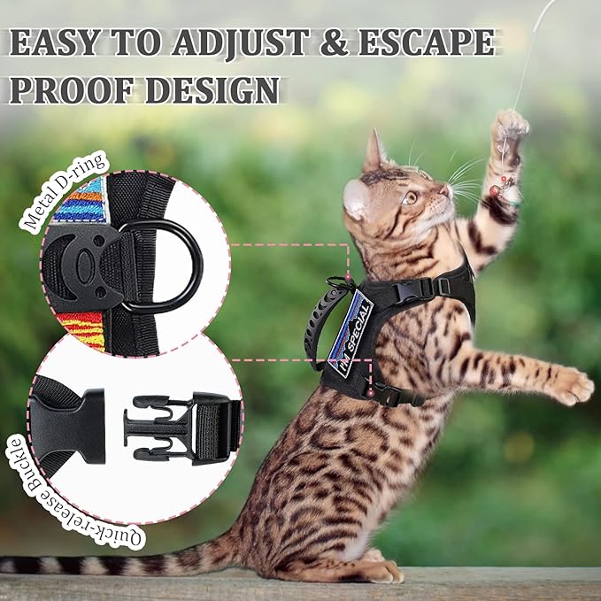 Tactical Cat Harness for Walking Escape Proof,Adjustable Pet Vest Harness,Soft Mesh Padding Large Cat,Small Dog with Quick-Release Buckle and Rubber Handle