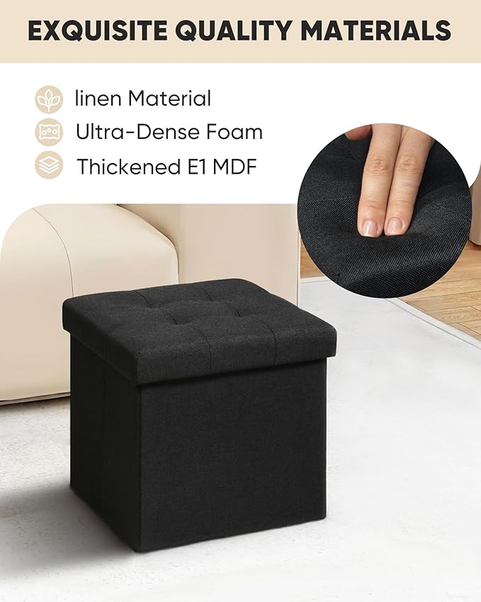 B FSOBEIIALEO Storage Ottoman Cube, Storage Chest Folding Ottomans Footrest for Living Room Seat, 12.6"X12.6"X12.6" (Linen Black)