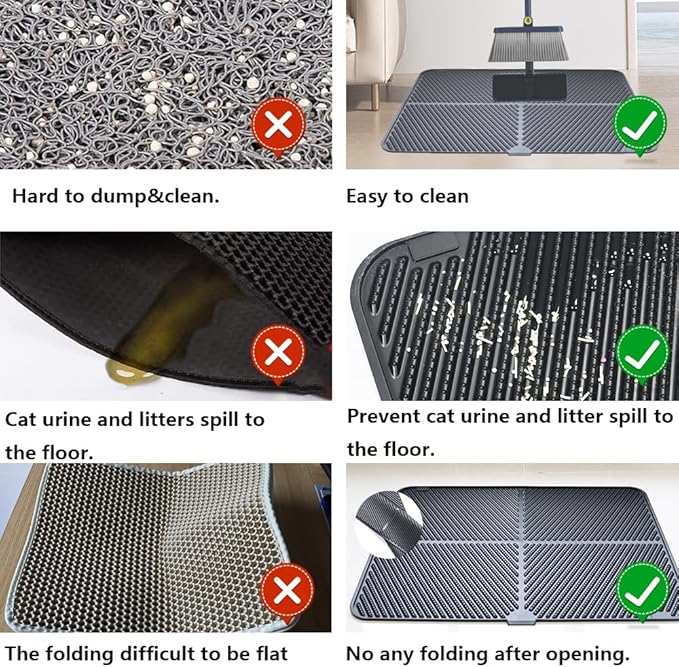 Silicone Cat Litter Mat, Scratch-Resistant Litter Trapping Mat, Waterproof & Non-Slip Litter Box Mat, Highly Effective for Collecting Litter (Black, 24x15x0.26 in)