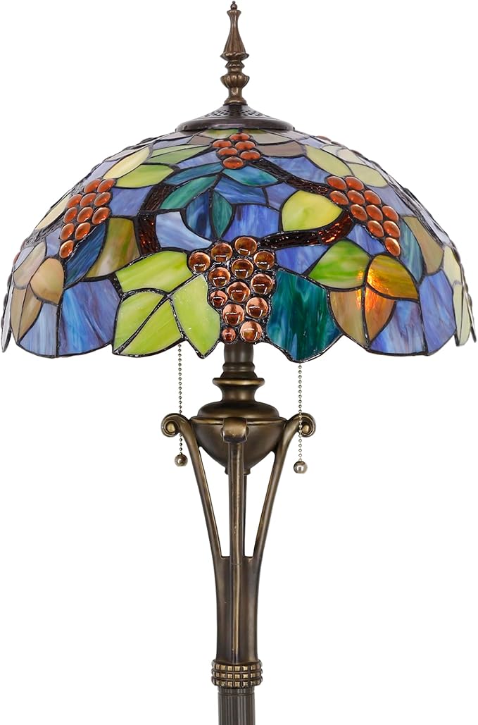 Tiffany Floor Lamp Purple Stained Glass Grape Standing Reading Light 16X16X70 Inches Antique Pole Corner Lamp Decor Bedroom Office Living Room