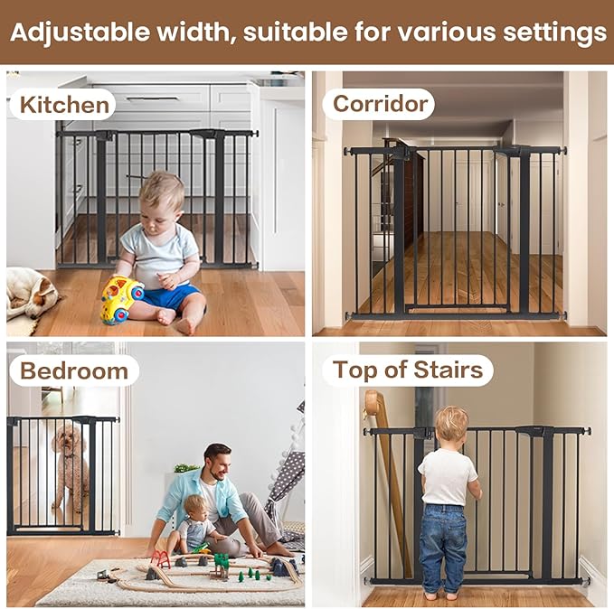 Baby Gate for Stairs - 29.6-46" Auto Close Dog Gate for Doorways, Extra Wide Child Gate Indoor, Walking Through Safety Gate for Kid, Pet Gates No Drilling Black, Mom's Choice Awards Winner