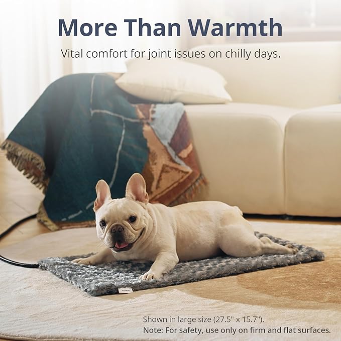Adjustable Temperature Heated Cat Bed & Dog Heating Pad with Timer, Chew-Resistant Cord, Thick and Soft Cover, Indoor Pet Heating Pad, 35.4" x 23.6"