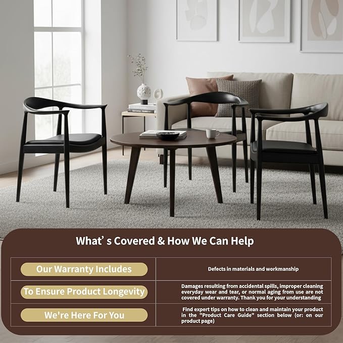 Tomile Upholstered Dining Chair Kennedy Armchair, Mid Century Modern Kitchen & Dining Chairs with PU Leather Cushion Seat, Hans Wegner Elbow Chair for Living Room Bedroom Office (Black Color)