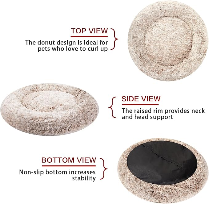 Bedfolks Calming Donut Dog Bed, 45 Inch Round Plush Bed for Extra Large Dogs, Anti-Anxiety, Washable with Non-Slip Bottom (Brown, Extra Large)