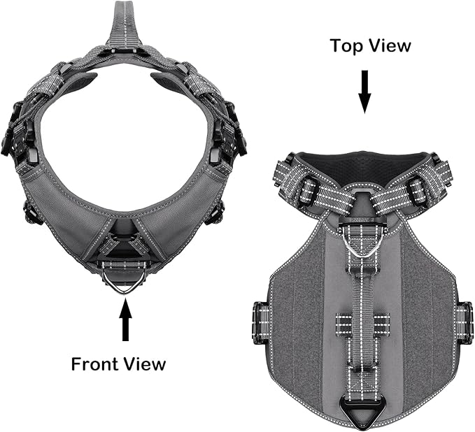 ICEFANG GN8 Tactical Dog Harness with 4X Metal Buckles for Large Sized Dogs,Reflective in Training Walking K9 Dog Vest,No-Pull Front Leash Clip,Adjustable Pet Harness (Grey, Large (Pack of 1))
