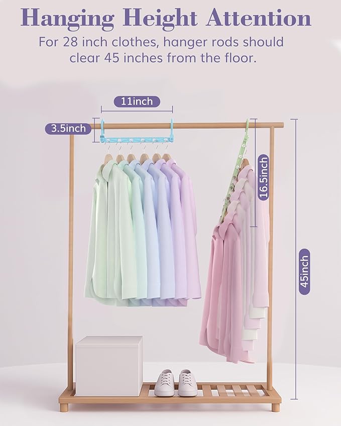 Space Saving Hangers for 96 Clothes, Reinforced Collapsible Hangers with 360° Swivel Hook, Hanger Hooks Space Saver for Closet Organizers and Storage, Dorm Room Essentials, Fully Assembled, Colorful