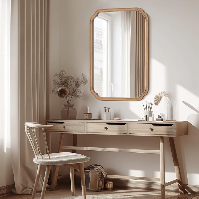 HOMECOOKIN Wood Bathroom Mirrors for Wall Mounted, 24" x 36" Rustic Wood Frame Wall Mirrors Decorative for Living Room or Bedroom Vanity Mirror (DH) A