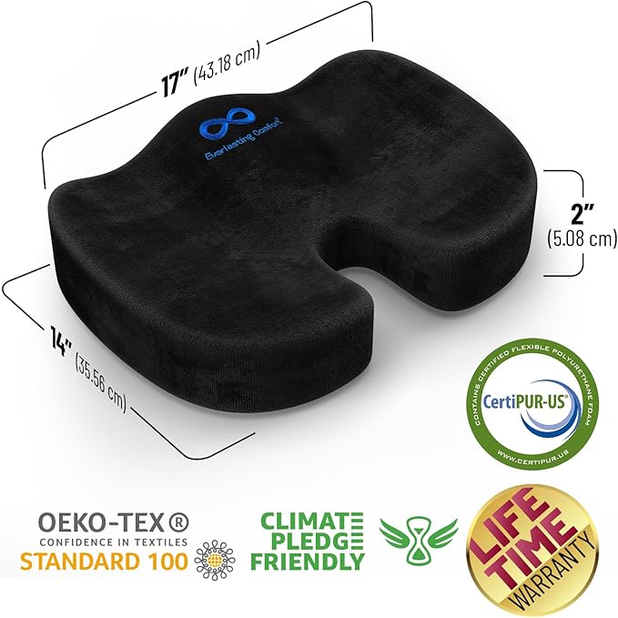 Everlasting Comfort Lumbar Support Pillow for Office Chair - Memory Foam Back Cushion for Car Seat - Promotes Better Posture, Back Pain Relief - Ideal Gaming and Desk Chairs Work and Home Essentials