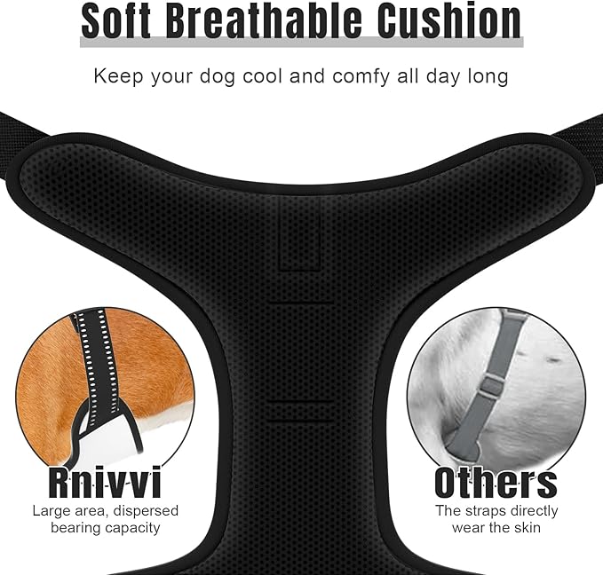 Rnivvi No Pull Dog Harness, Cute Reflective X-Large Sized Puppy Harness, Adjustable Soft Padded Vest for Large Dogs, Heavy Duty Pet Vest with Easy Control Handle for Walking Training, White