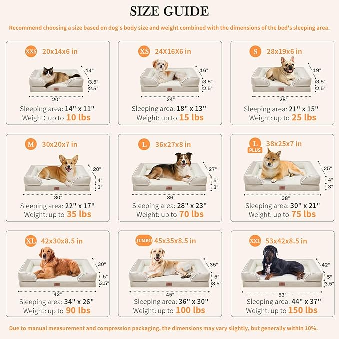 Comfort Expression Medium Dog Beds Waterproof Orthopedic Foam Dog Sofa Beds for Medium Large Dogs Comfy Pet Bed with Washable Removable Cover & Non-Slip Bottom(Medium,Beige)