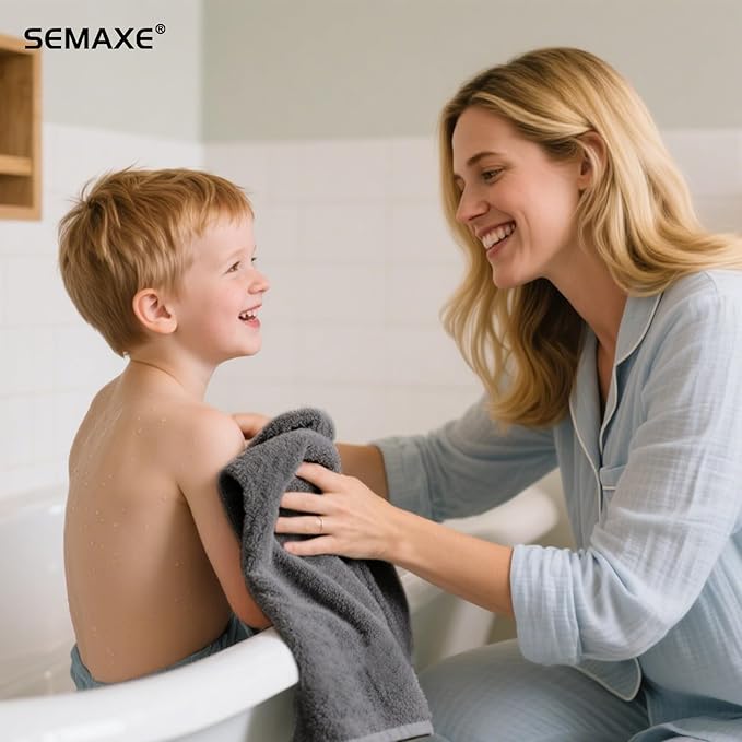 SEMAXE Hand Towel for Bathroom Set, 4 Piece 100% Cotton Gray Towels with Hanging Loops, Hotel Spa Quality Absorbent Towels, 27" L x 16" W, Gift Box Packaged