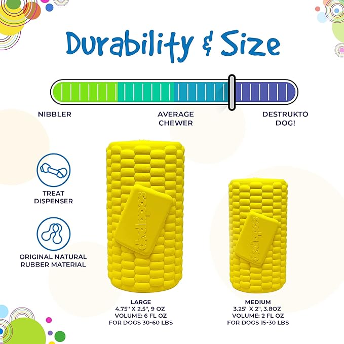 SodaPup Corn on the Cup – Durable Dog Treat Dispenser & Chew Toy Made in USA from Non-Toxic, Pet Safe, Food Safe Natural Rubber material for Mental Stimulation, Problem Chewing, Calming Nerves, & More