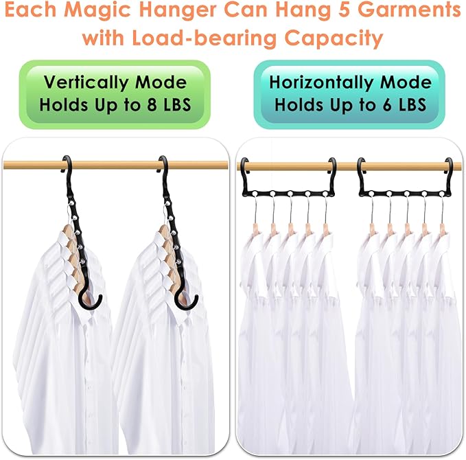 Magic Clothes Hangers Space Saving, Premium Closet Organizers and Storage, Sturdy Plastic Cascading Hanger with 5 Holes for Heavy Clothes, College Dorm Room Essentials, 4 Pack