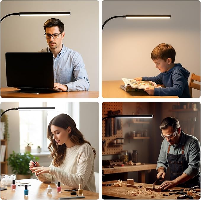 Small LED Desk Lamp with Clamp,Eye-Caring Clip on Lamp for Desk, 5 Modes 10 Brightness, Flexible Gooseneck USB Adapter Table Lamps for Home Office, Sewing(Black)
