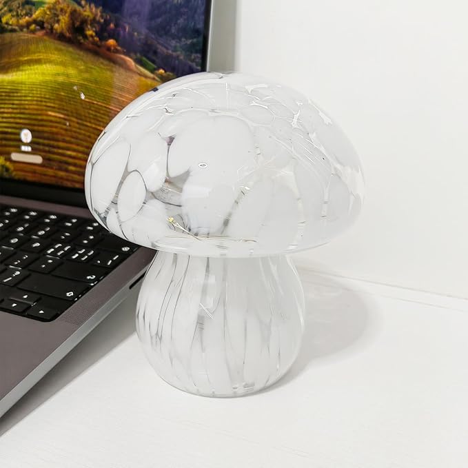 Mushroom Table Lamps Night Lights Cute Glass Nightstand Bedside Desk Lamps for Bedroom Living Study(Bulb Included) - White