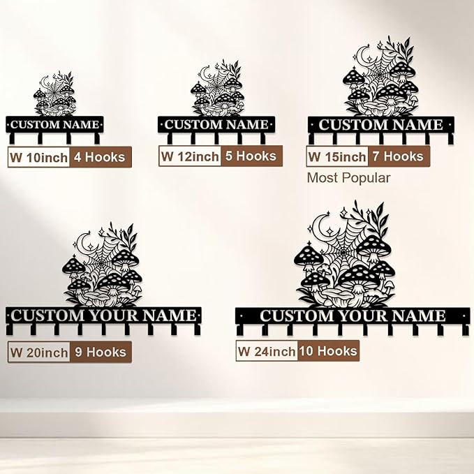 Customized Keys Holder - Personalized Mushroom Wonderland Key Hooks Wall Metal Sign Decor,Wall Holder,Door Hook (Style F)