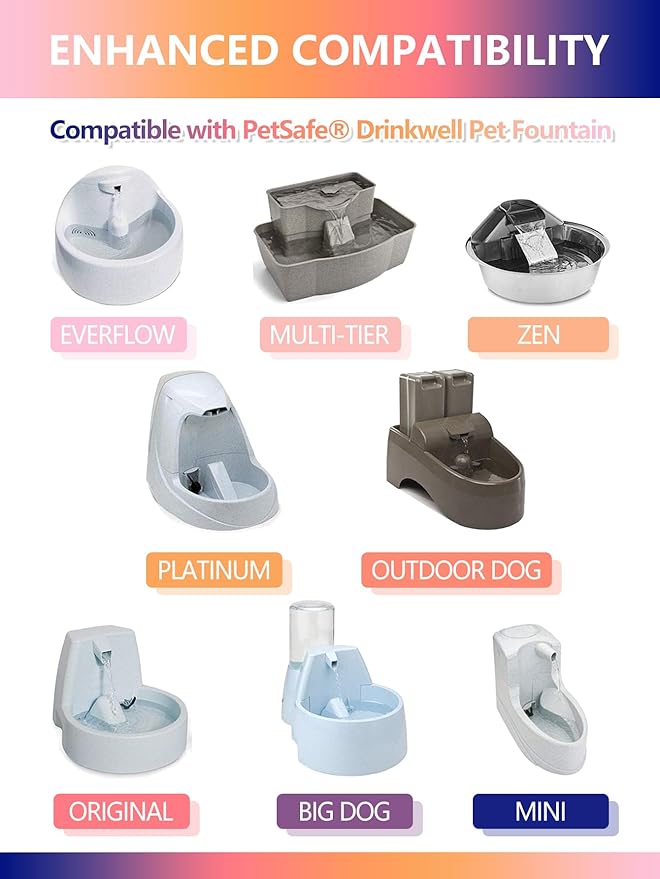 Cat Water Fountain Filter Compatible with PetSafe Drinkwell Platinum, Multi-Tier, Outdoor Dog, Everflow, Original Pet Fountain, Premium Pet Fountain Replacement Carbon Filter (6 PACK)