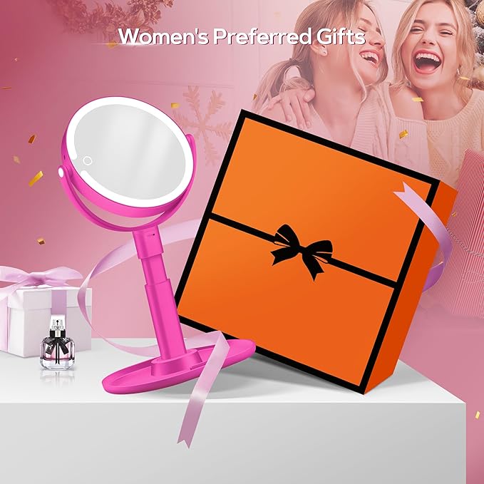 B Beauty Planet Makeup Mirror with Lights, Lighted Magnifying Mirror 30X with 3 Lighting and Adjustable Brightness, 2-Sided Height Adjustable Vanity Mirror for Bathroom, Gifts for Women Hot Pink