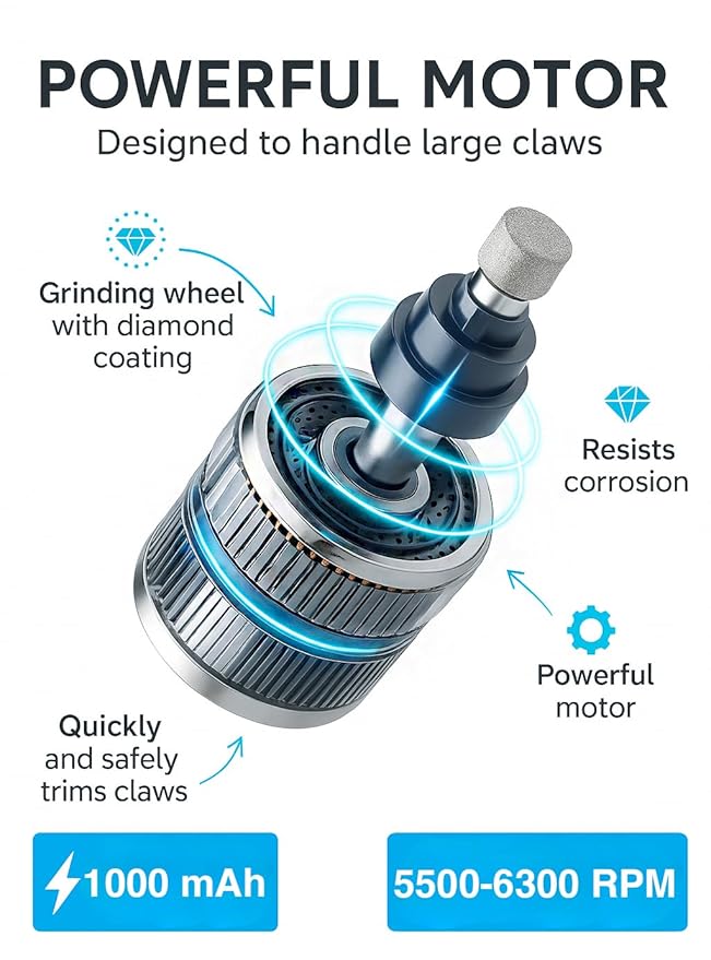 Dog Nail Grinder with LED Light – Quiet Pet Nail Trimmer for Dogs & Cats – 2-Speed Rechargeable Claw Grinder, 3 Ports for All Sizes – Electric, Low Noise, Safe Grooming Tool