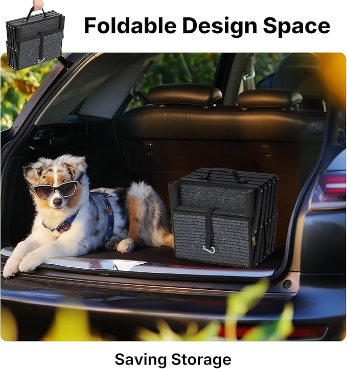 Veehoo Foldable Dog Stairs for Large Dogs, 4 Steps Folding Dog Ramp for Car Sedan Vehicle 17" Wide, Heavy Duty Outdoor Pet Steps Ladder with Non Slip Rug Surface for Old Dogs, Support up to 200 lbs