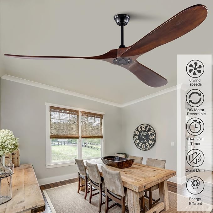 72 inch Ceiling Fan no Light, Quiet Reversible DC Motor Wood Ceiling Fan without Light, 3 Blades Large Modern Ceiling Fan with Remote Control for Outdoor Indoor Farmhouse Patios