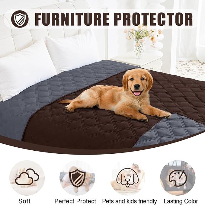Smiry Waterproof Dog Bed Cover Blanket 52x82, Soft Reversible Pet Blanket, Washable Leakproof Cats Dogs Couch Cover for Sofa, Couch, Furniture, Chocolate/Dark Grey