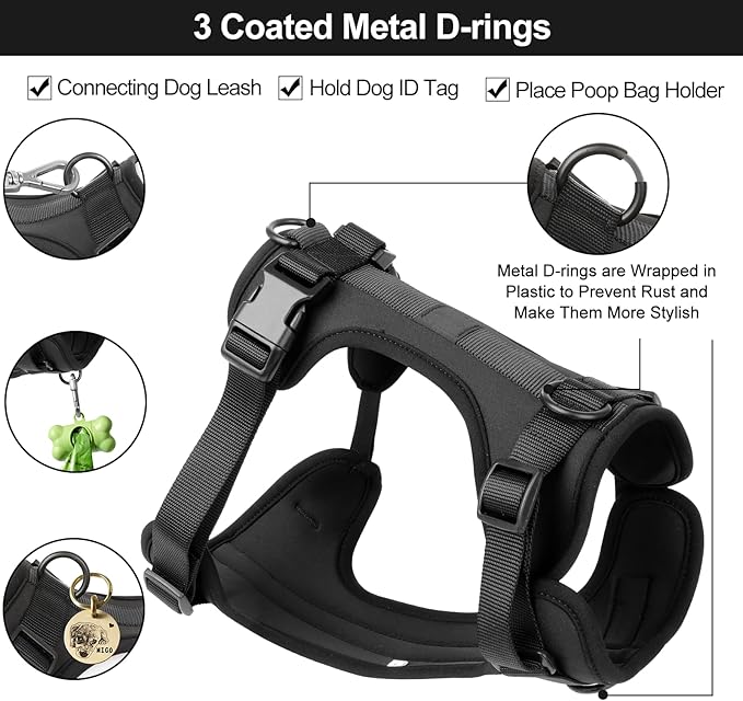 No Pull Lightweight Dog Harness: Adjustable Durable Breathable Mesh Pet Vest Harness with Soft & Comfortable Cushion, for Small Medium Large Dogs (Medium, Black)