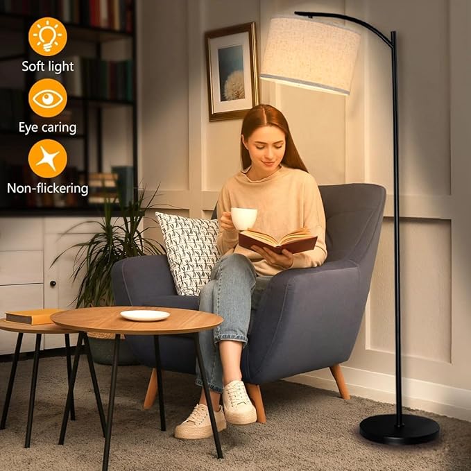 Floor Lamp for Living Room, Standing Lamp, Floor Lamp with Linen Lampshade for Home Décor, Office, Bedroom (Bulb Included)