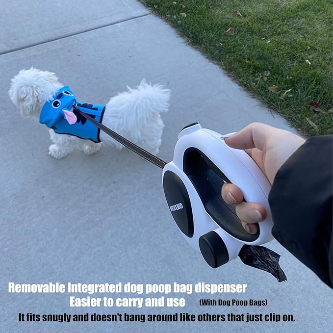 HCY&WLD Upgrade 3-in-1 Retractable Dog Leash with Integrated Dispenser & Poop Bags, 26 ft Heavy Duty Dog Leash with Anti-Slip Handle for Dogs up to 110 lbs, 360° Tangle-Free, One Button Brake & Lock