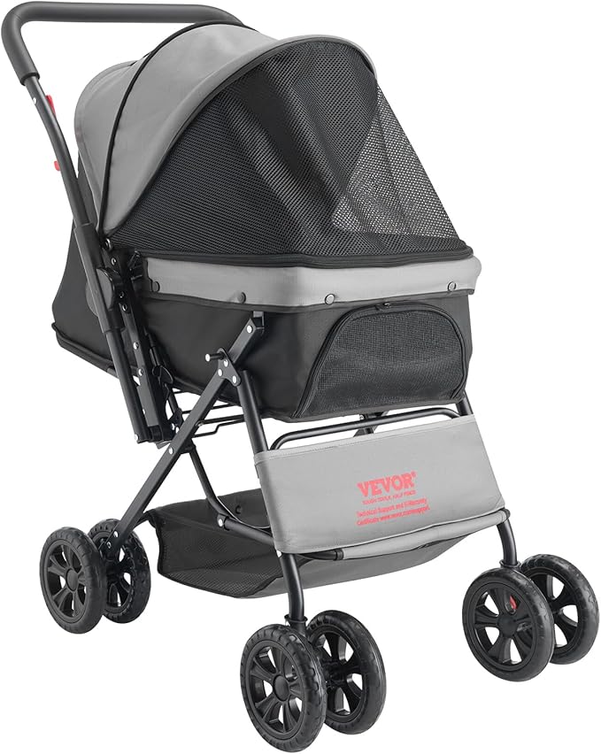 VEVOR Pet Stroller, 44 lbs Weight Capacity, Foldable Dog Cart, 4 Wheels Cats Stroller with Mesh Windows & Revrsible Handle, Portable Pet Carrier with Brake, for Small to Medium Pets