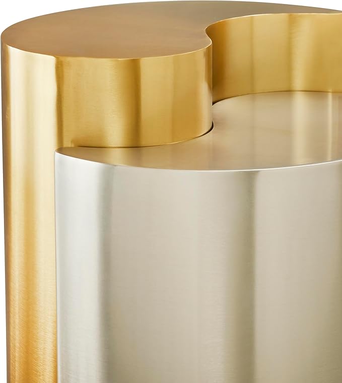 Modern Contemporary Luxury Ying-Yang 20" Height End Table Set, Sculptural Design with Aluminum Frame for Living Room, Entryway, Home & Office, Gold & Silver Dual Tone End Table