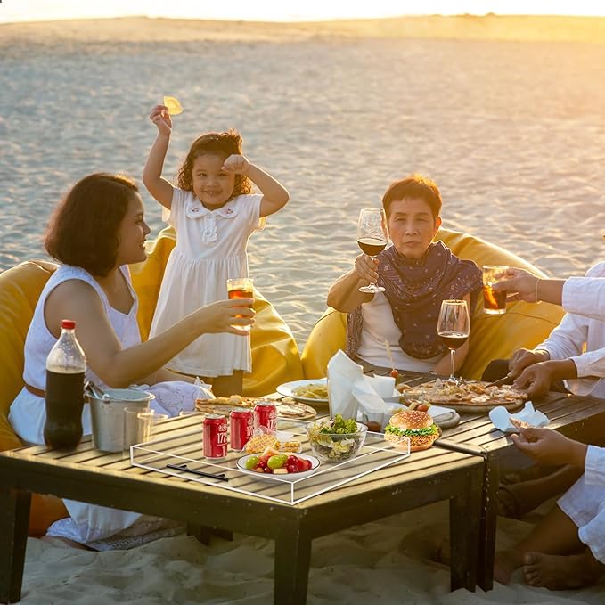 21×21 inches Oversized Clear Acrylic Ottoman Tray with Black Metal Handle and Safe Edge Extra Large Spill-Proof for Serving,Decorative King-Size Organizer Tray for Coffee Table Countertop