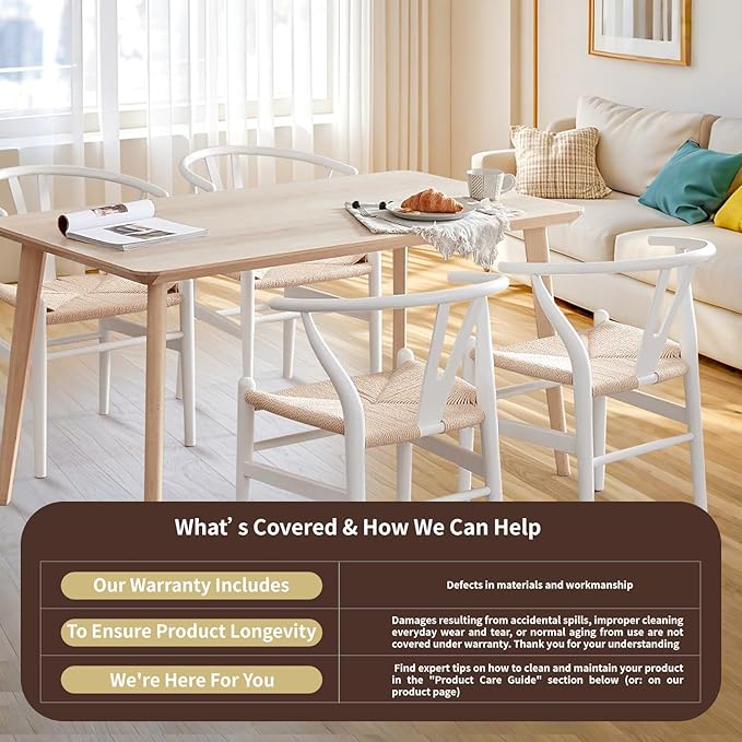 Tomile Wishbone Chair Y Chair, Wooden Dining Chairs Set of 2, Mid Century Modern Chairs with Arms, Solid Wood Weave Seat Kitchen & Dining Room Chairs (Ash Wood - White)