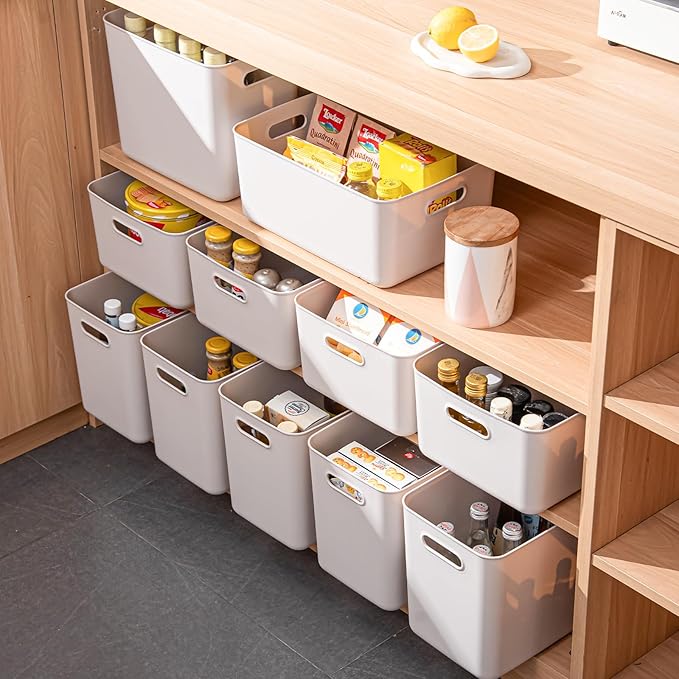 Plastic Storage Bins with lids,Storage Baskets,Container with handle,Storage Organizer Bins for Shelves,Office,Bedrooms,Closets, Cabinets(Grey,4XL)