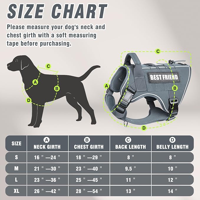Tactical Dog Harness for Large Dogs,No Pull Military Dog Vest with Handle,Reflective Heavy Duty Pet Harness for Walking Hiking Training Gray L