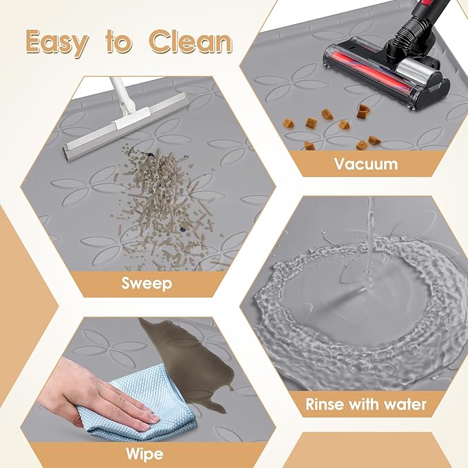 Cat Litter Mat, Large 34" x 22" Litter Box Mat, Waterproof Silicone Litter Mat for Litter Box, Non-Slip, Easy to Clean (Dark Grey)