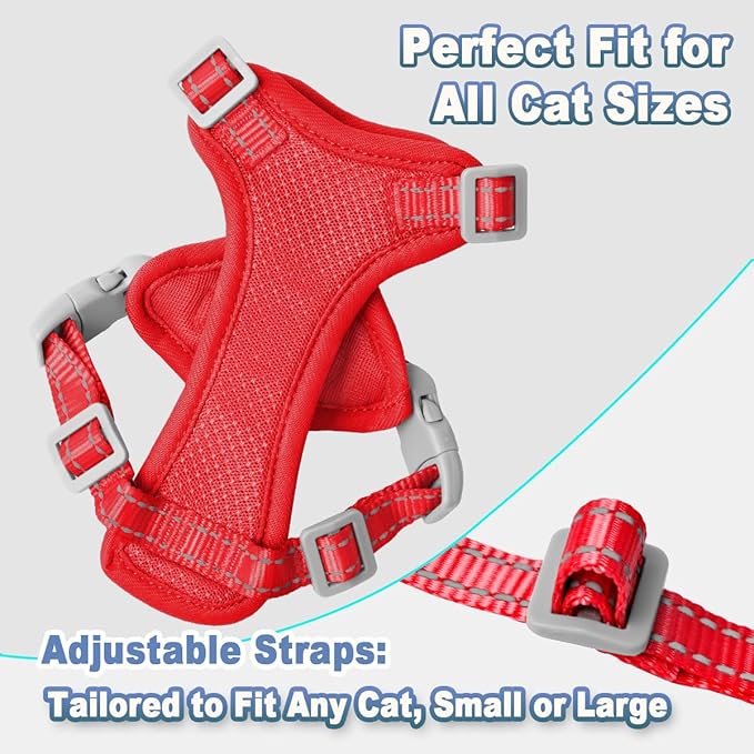 Cat Harness and Leash Set Escape Proof for Kitten Walking, Soft Adjustable Top Handle Vest Harnesses for Cats, Easy Control Breathable Reflective Small Medium Large, Red, S